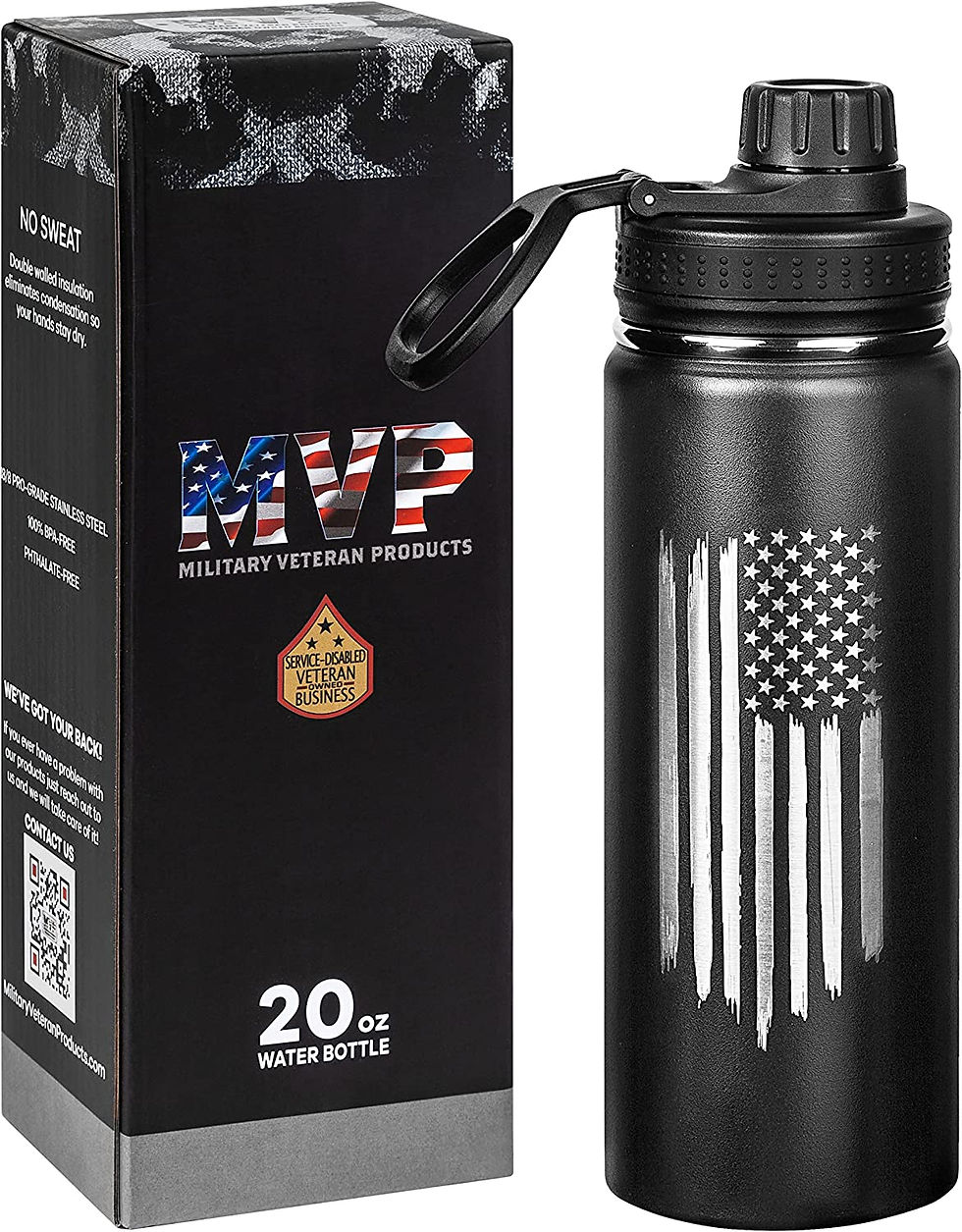 Miniatura: 20oz American Flag Water Bottle – USA Double Wall Vacuum Insulated Stainless 