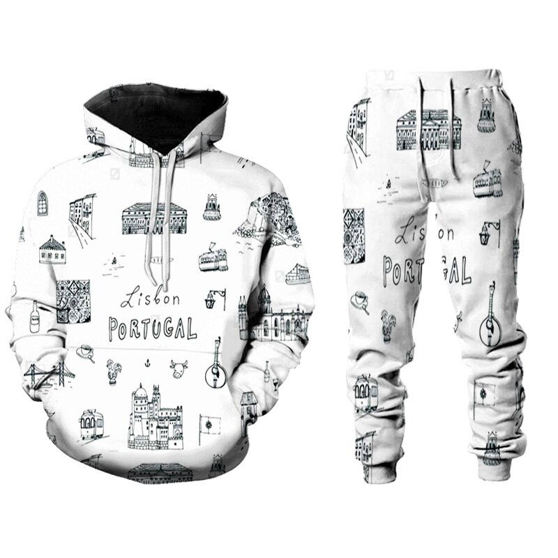 Miniature : 3D Men Print O Neck Hoodie Set Popular Fashion Street Campus Luxury Brand Overs