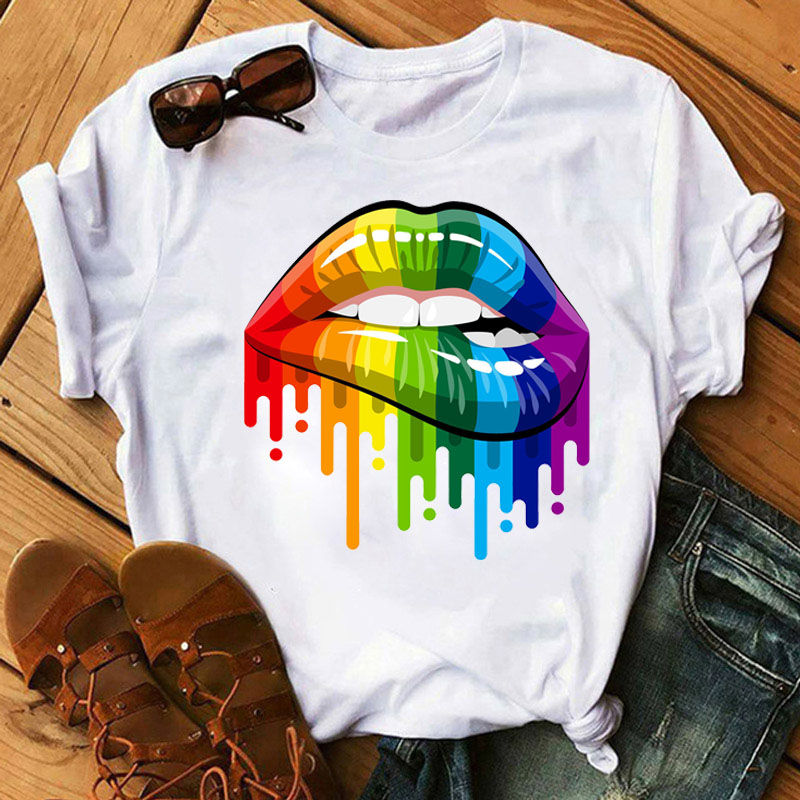 Thumbnail: Summer Cool Leopard Red Lips Graphic Printed Black T-shirt Women Fashion Short 