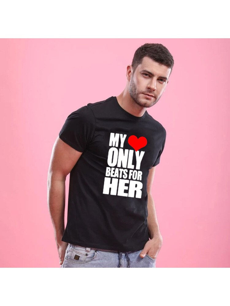 Thumbnail: My Heart Only Beats for Him & Her Matching Couple Shirts Valentines Day Gift Co