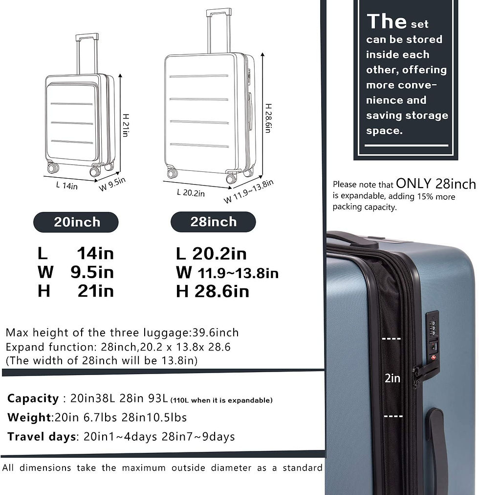 Miniatura: COOLIFE Luggage Suitcase Piece Set Carry On ABS+PC Spinner Trolley with pocket 