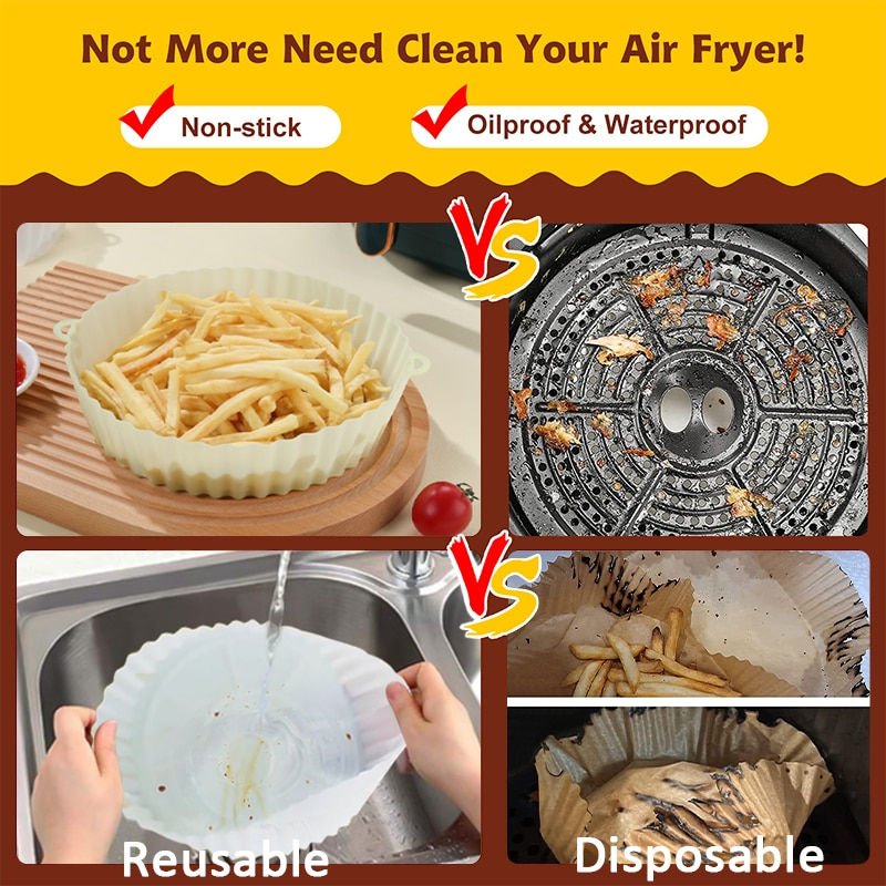 Miniature : Silicone Air Fryers Liners Reusable Air Fryers Oven Baking Tray Pizza Fried Chi