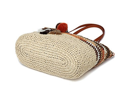 Thumbnail: Daisy Rose Large Straw Beach Tote Bag for Women with Pom Poms and Inner Pouch -