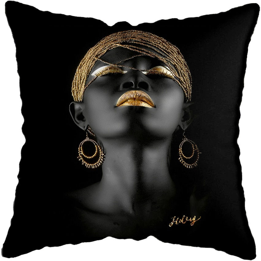 Miniature : 45*45CM Modern Living Room Black Gold African Lady Woman Style Look Art Deco So