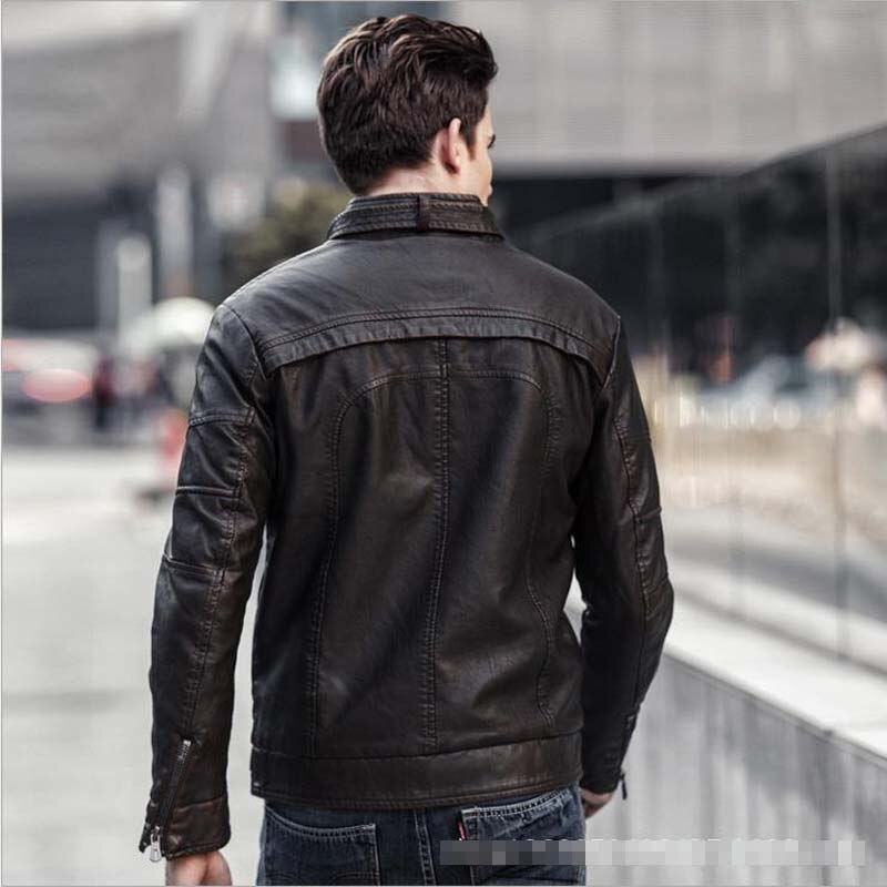 الصورة المصغرة: Men Jacket PU Leather Casual Autumn Winter Soft Short Fleece Jacket