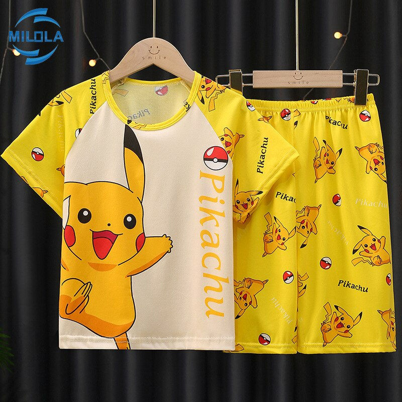 Thumbnail: Pikachu Pokemon Boys Girls Summer Clothes Set Short Sleeve T-Shirt Shorts Kids 