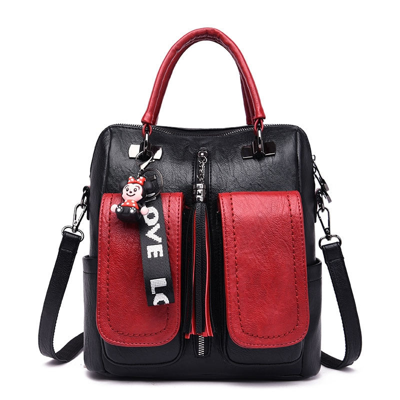 الصورة المصغرة: 3-In-1 Women Vintage Soft Leather Backpack Ladies Travel Luxury Bags for Girls