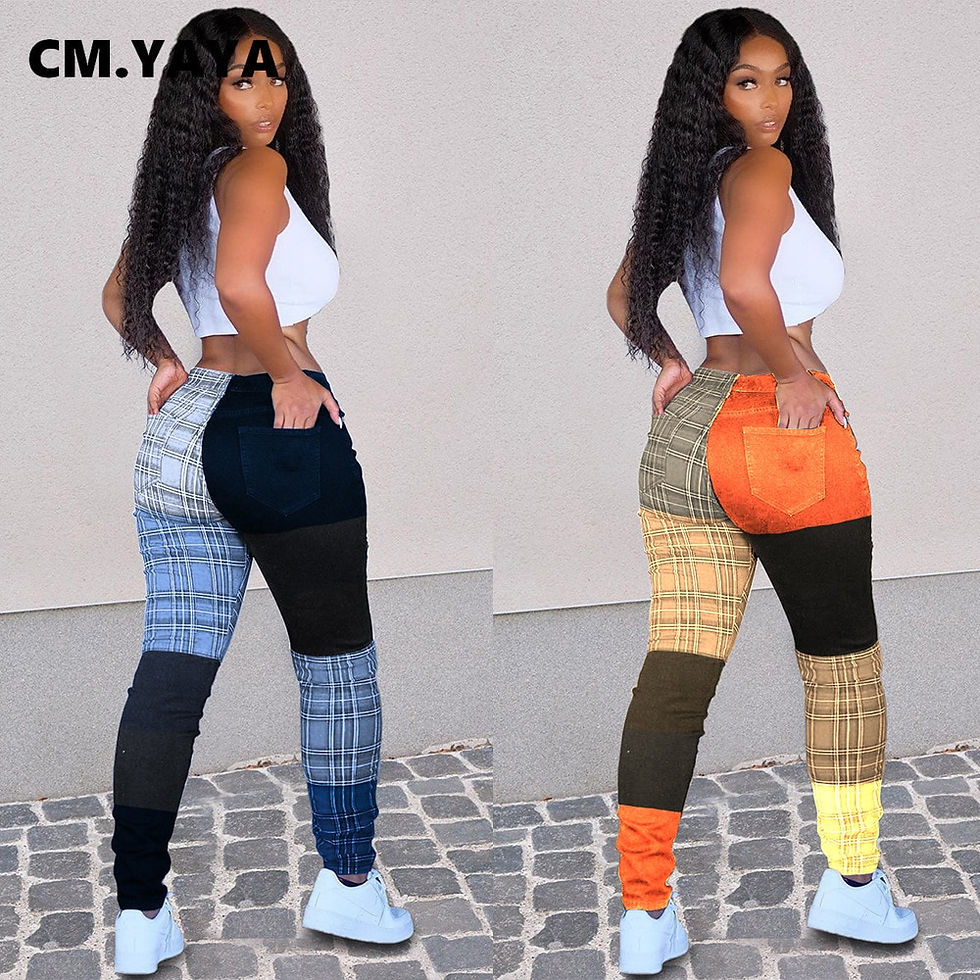 Thumbnail: Women Plaid Patchwork Pants Leggings High Waist Pencil Trousers Draped Jogger S