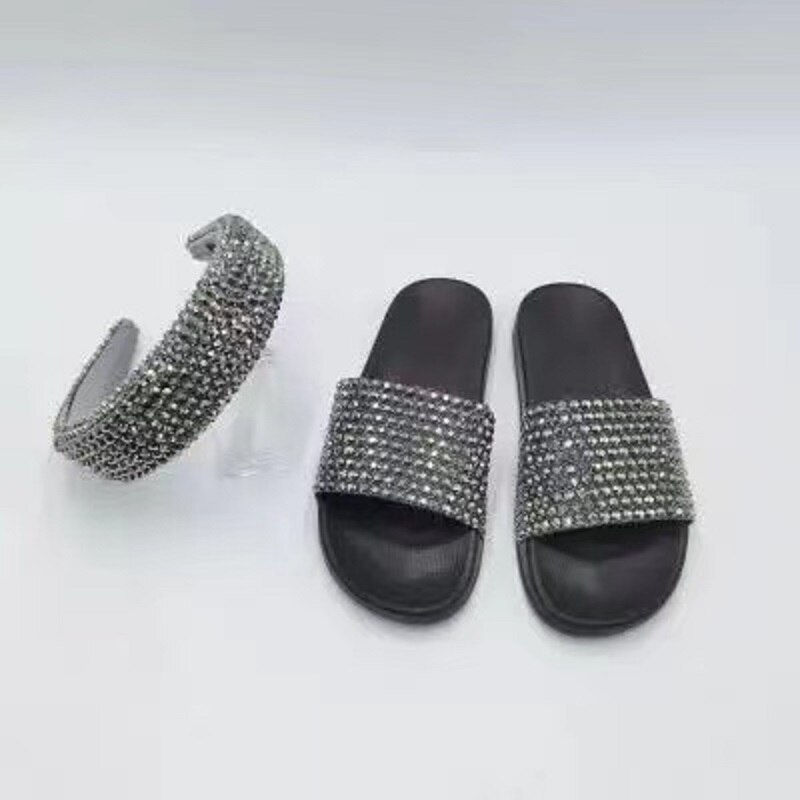 Miniatura: Fashion Women Slippers Shiny Diamonds Pink Slippers Bag Set Matching Blingbing 