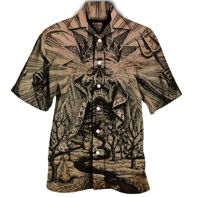 Thumbnail: Hawaiian Shirts For Men Beach Summer Outdoor Vintage Mayan Totem 3D Print Lapel