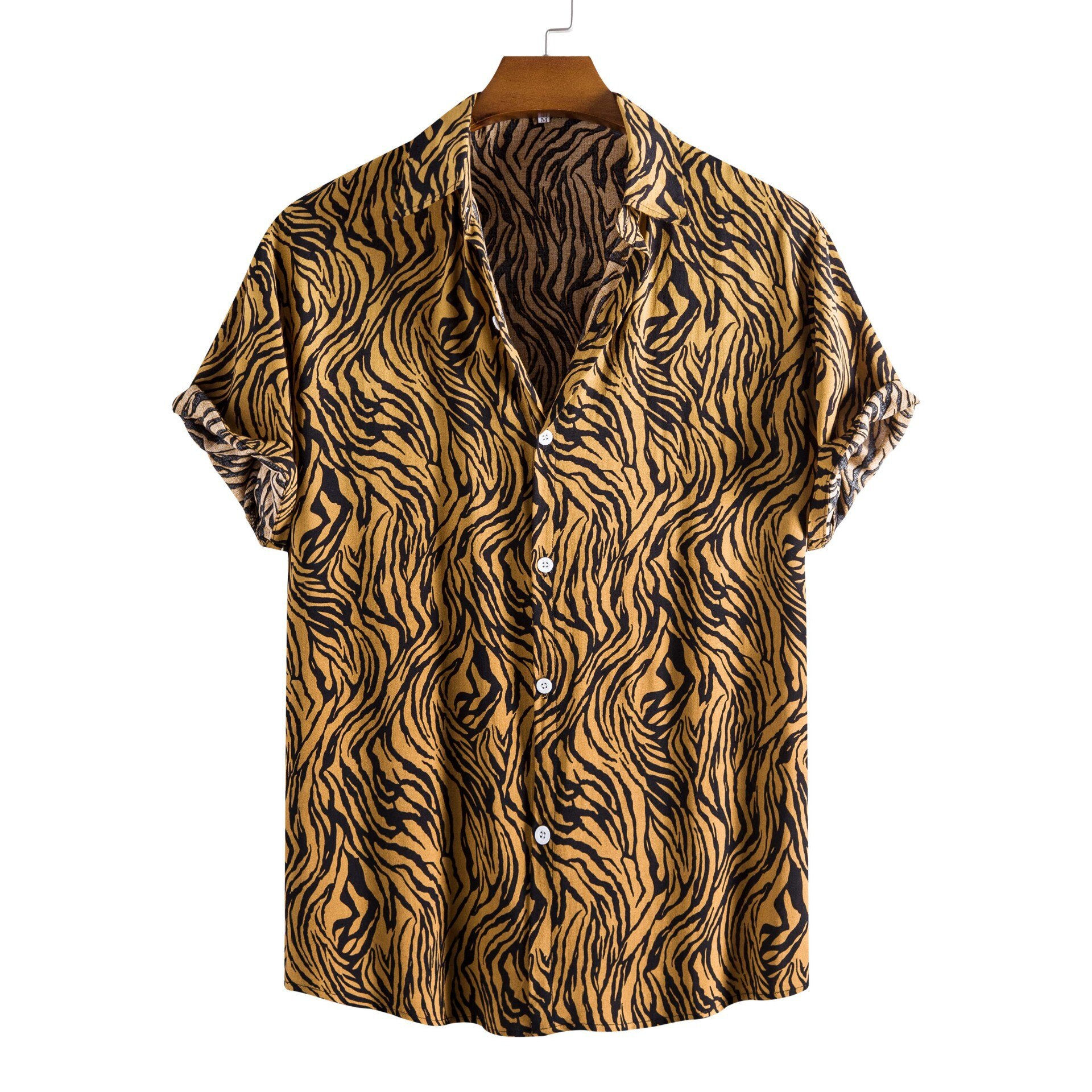 2023 For Men Casual Shirts Short Sleeve Tops Trendy Tiger Print Oversized Cloth