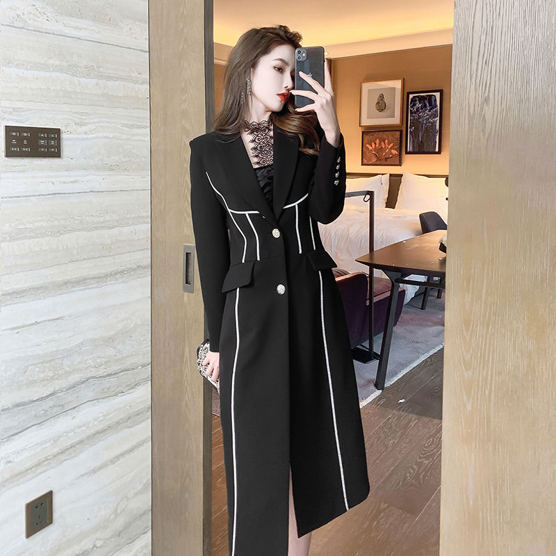 Thumbnail: Winter Outwear Mid Length Black Long Jacket Trench Coats for Ladies Women
