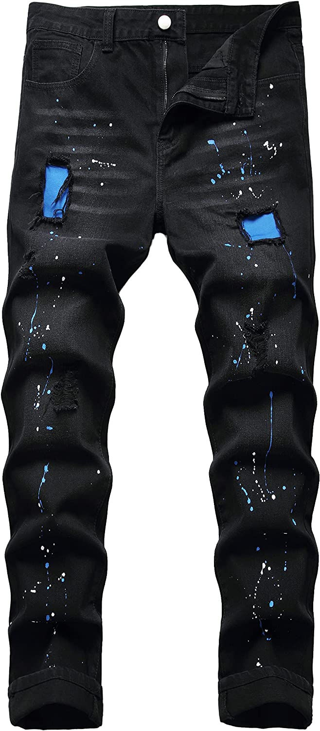 Thumbnail: QIMYUM Mens Ripped Jeans, Distressed Destroyed Slim Fit Straight Leg Denim Pants