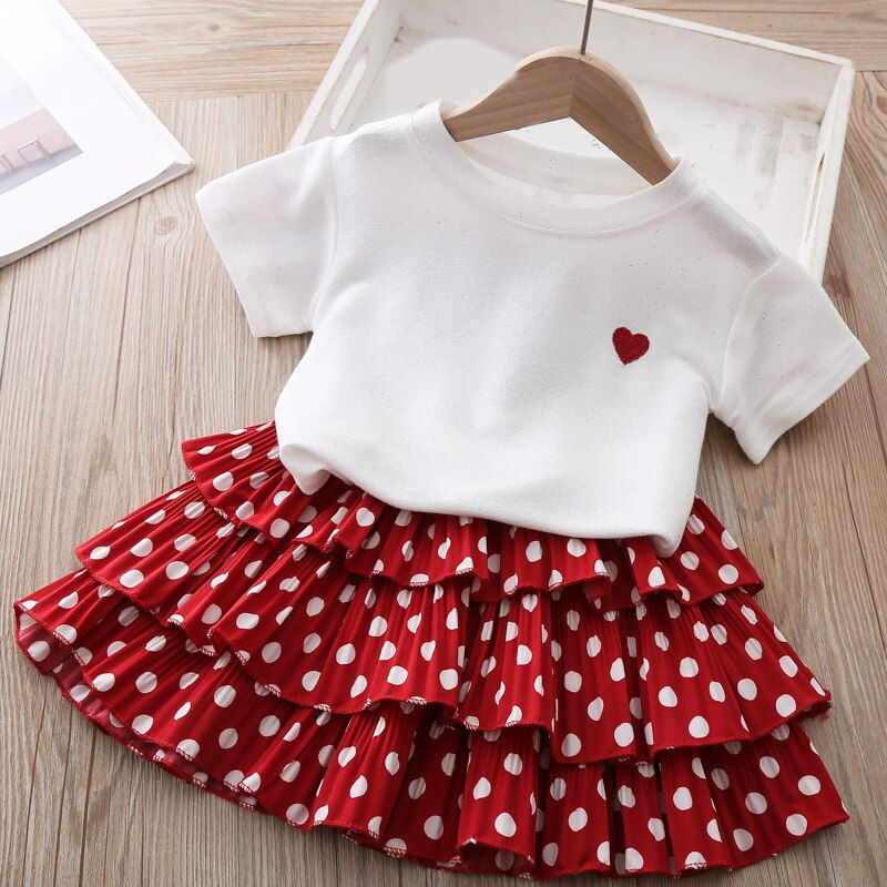 Thumbnail: Kids Set Children's Clothes Suit Summer Flower Print Set Top+Denim Skirt 2Pcs T