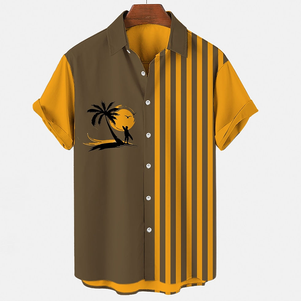Thumbnail: Shirts For Men Hawaiian Shirt Men's Beach Summer Outdoor Vintage Yellow Striped