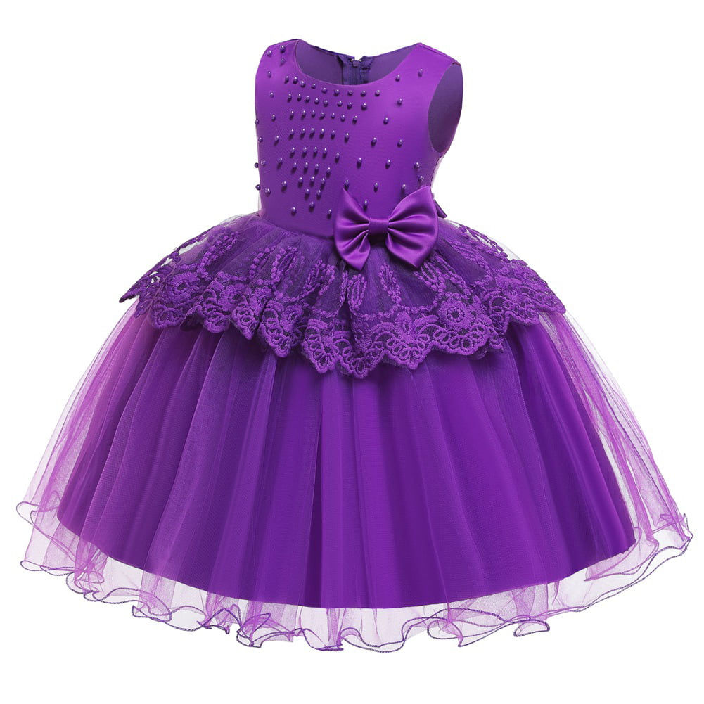 Lovebay Children Girls Princess Pearls Flower Lace Dress Kids Ball Gown Wedding