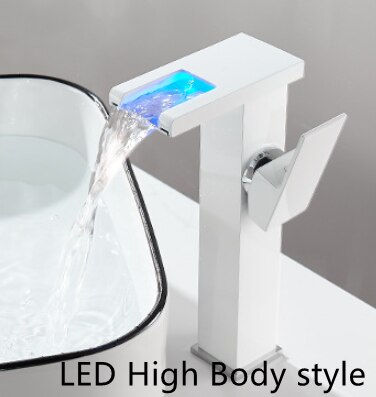 Thumbnail: LED Basin Faucet Luminous Waterfall Temperature Colors Change  Brass  Bathroom 