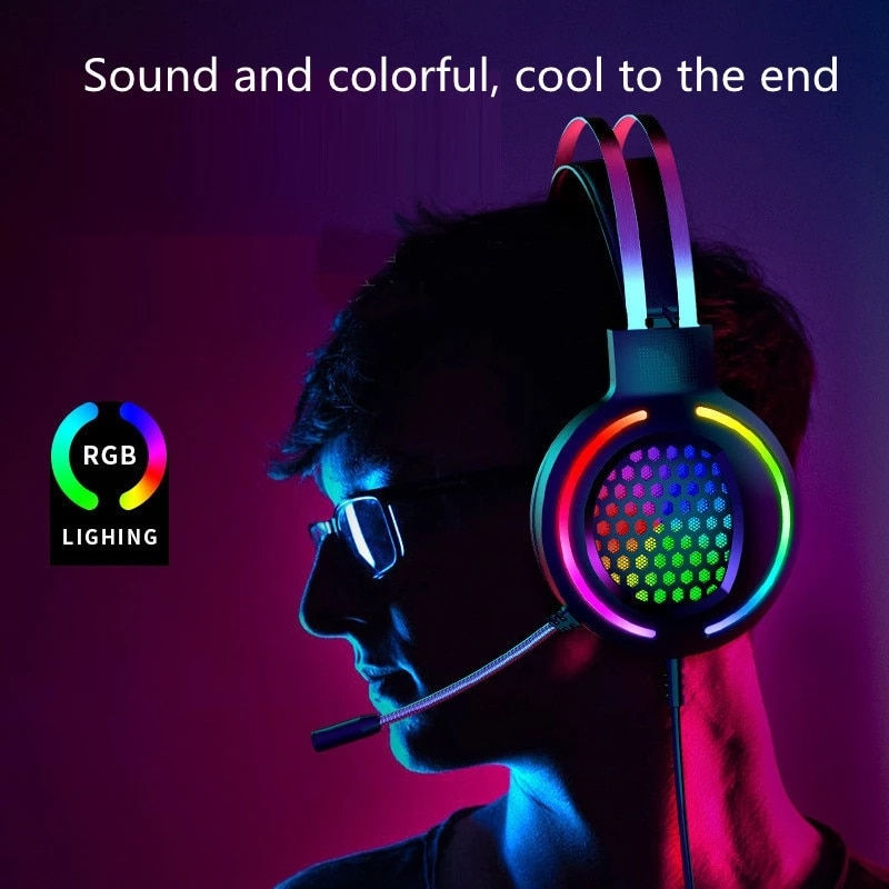 Miniatura: X2 RGB Game Luminous Earphone Wired USB Computer Network Class Head-Mounted Hea