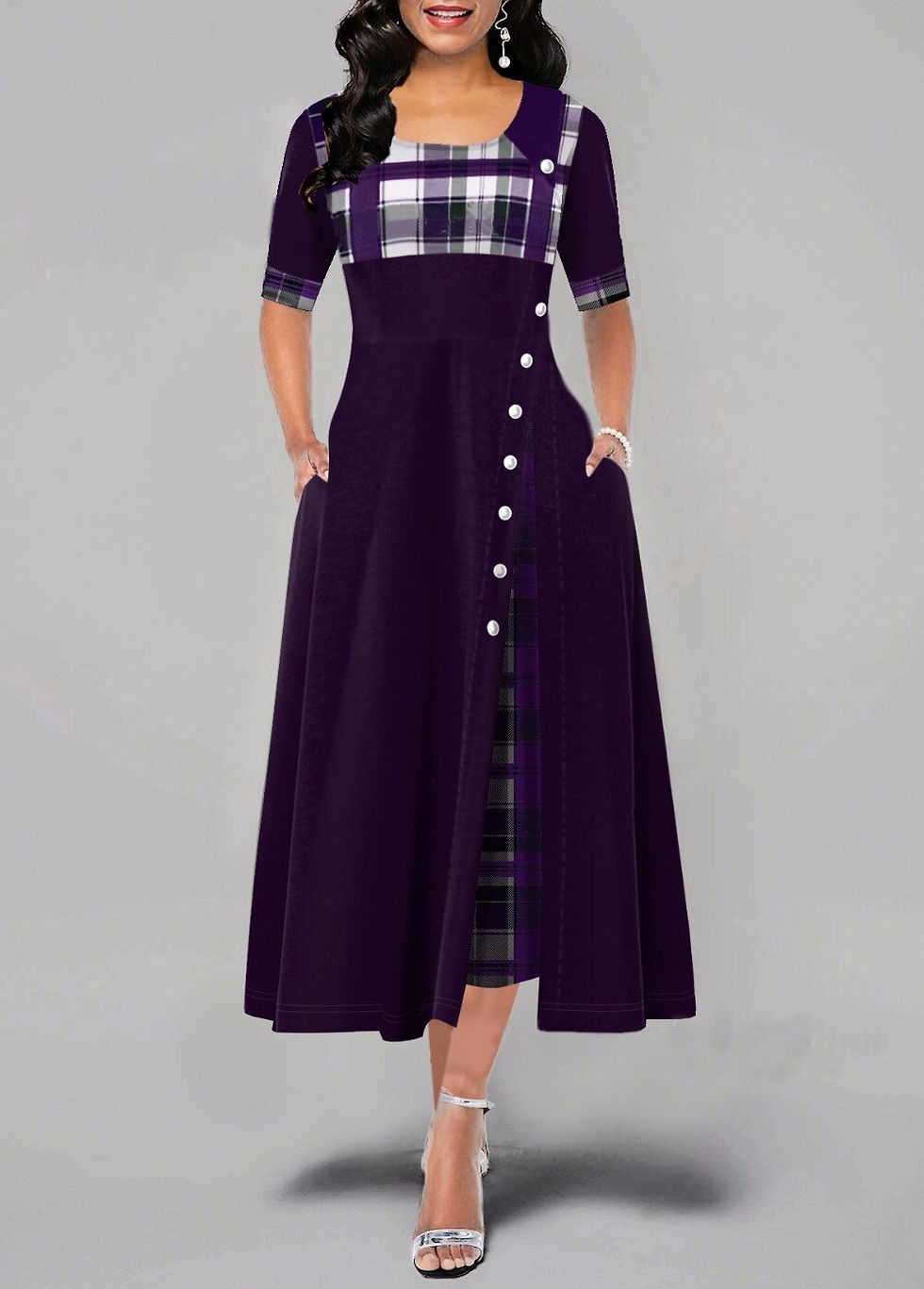 Miniaturbild: Fashion Women Dress Spring O-neck Long-sleeved A-line Lady Party Dresses Vintag