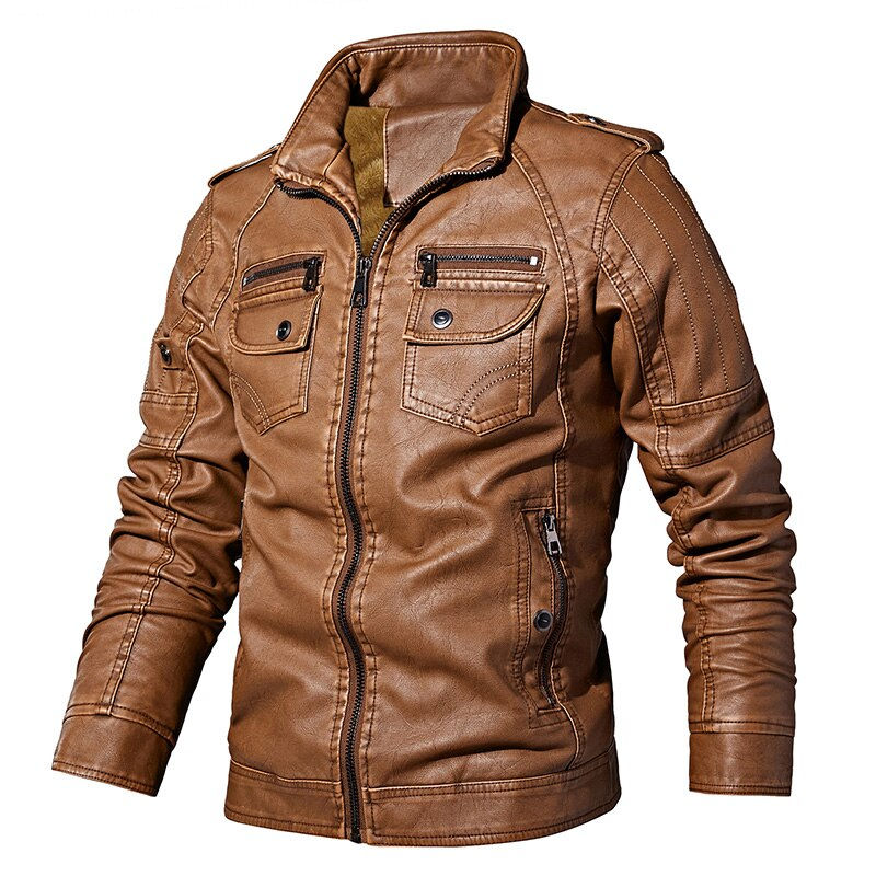 الصورة المصغرة: Men's Leather Motorcycle Biker Leather Windbreaker Genuine Leather Jacket