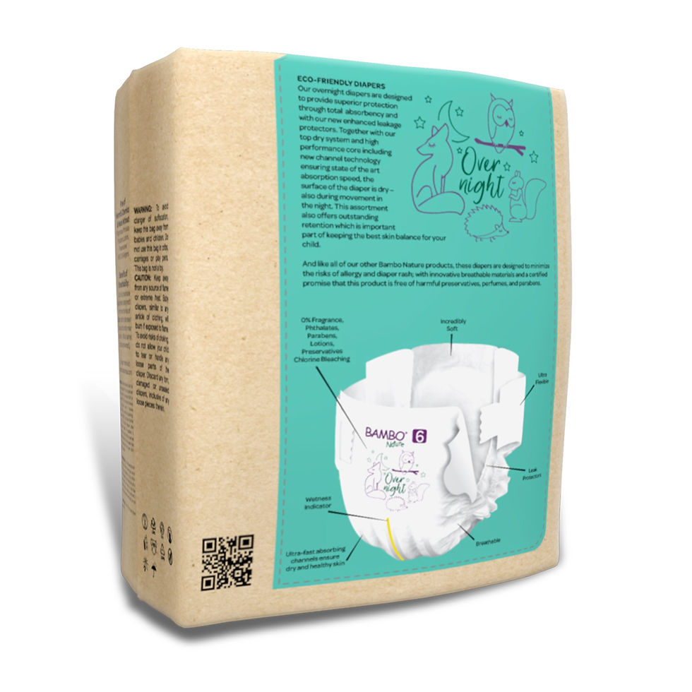 Miniaturbild: Bambo Nature Overnight Diapers, Eco-Friendly Disposable Baby Diapers - Size 6, 