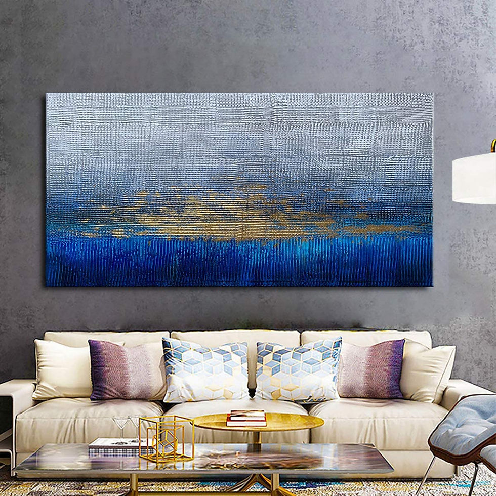 Thumbnail: Handmade Textured Abstract Wall Art Blue Modern Oil Paintings on Canvas for Liv