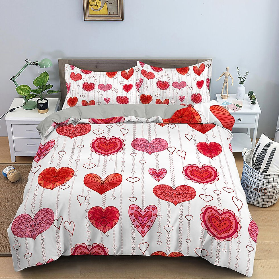 Thumbnail: Heart Pattern King Queen Duvet Cover 3D Love Shape Bedding Set Women Girl Valen