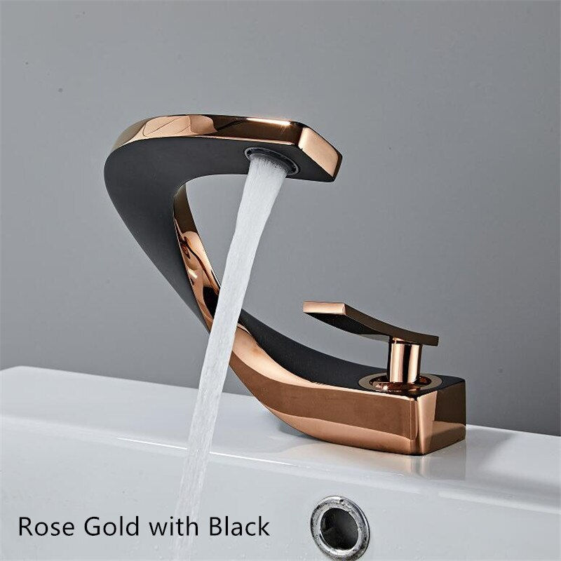 Thumbnail: Tuqiu Bathroom Faucet Brass Rose Gold White Bathroom Basin Faucet Cold Hot Wate