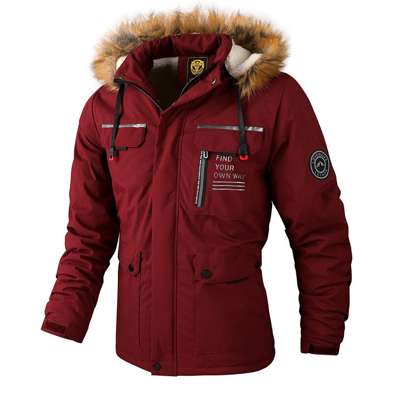 थंबनेल: 2022 Men Winter Warm Fleece Thick Windbreaker Jacket Coat Parkas Men Fashion Fu