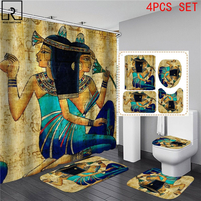 Thumbnail: Vintage African Woman Shower curtain Set Bathroom Curtains Bath Carpet Anti-sli