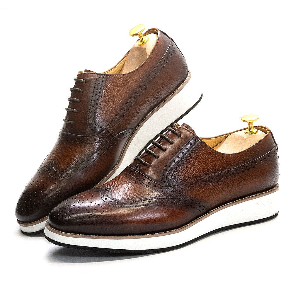 Men's Oxford Shoes Real Leather Classic Wing Tip Toe Lace-Up Sneakers Handmade 