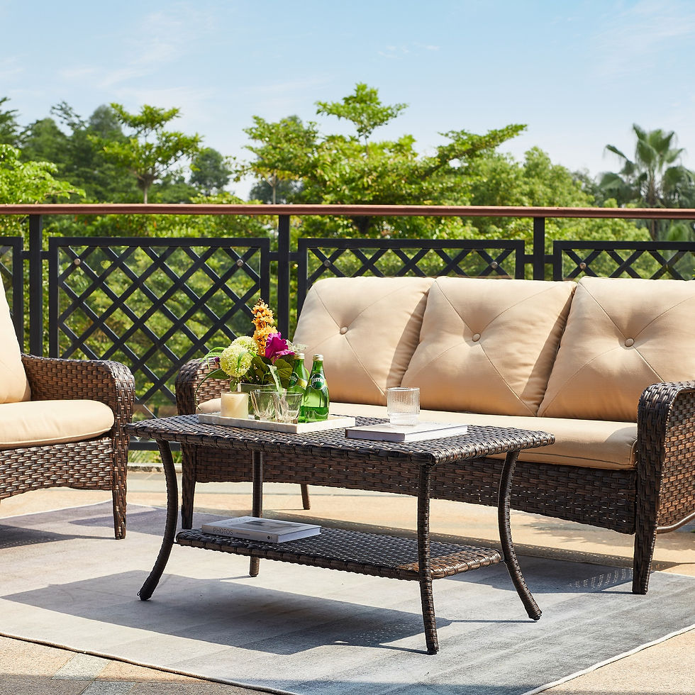 Миниатюра: HUMMUH Outdoor Wicker Rectangular Coffee Table with 2-Tier Storage Shelf and Wi