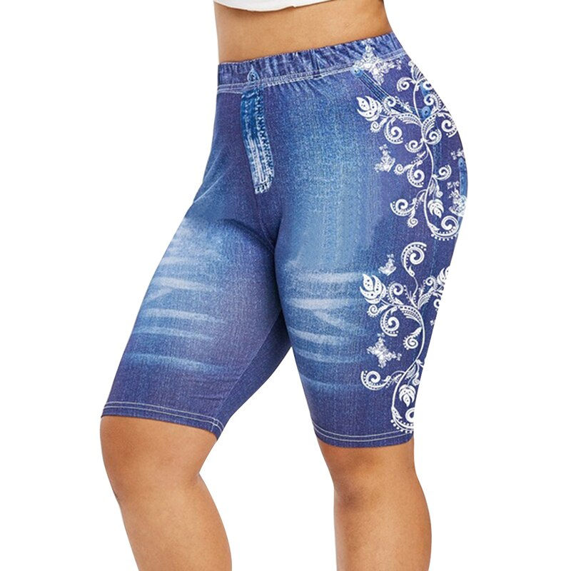 Thumbnail: Printed False Denim Yoga Pant 3\4 Women Jeans Leggings High Waist Breeches Capr