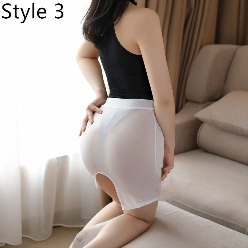 Thumbnail: Shiny Elastic Mini Skirts Transparent Pencil Skirt Night Wear Women Tight Skirts