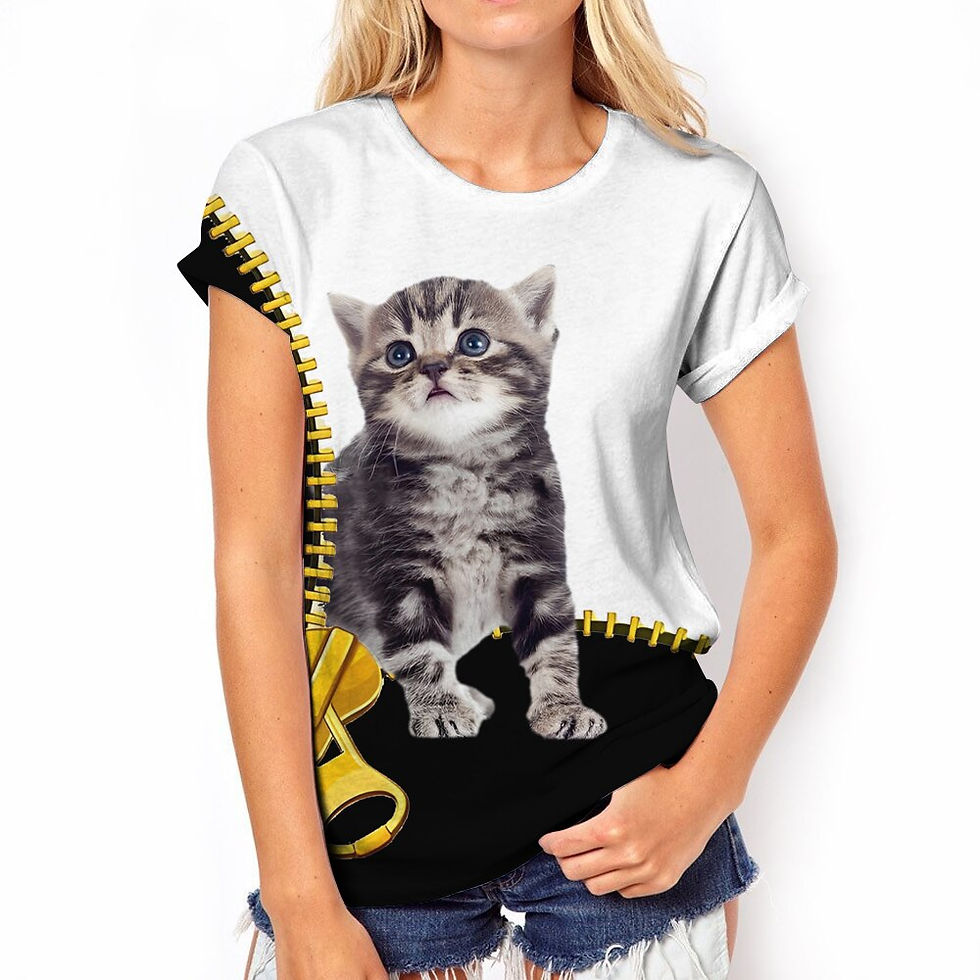 Thumbnail: 3D Funny Cat Print T Shirt For Women's Trendy Girl Style O-neck Tops Street Har