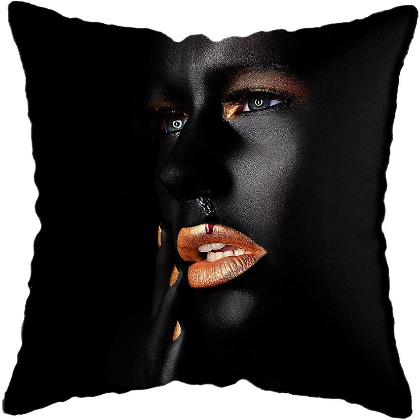 Miniature : 45*45CM Modern Living Room Black Gold African Lady Woman Style Look Art Deco So