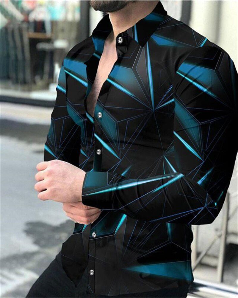 Thumbnail: Men's Party Gathering Planet Lion HD Graphic Men's Shirt Lapel Button Down Shir