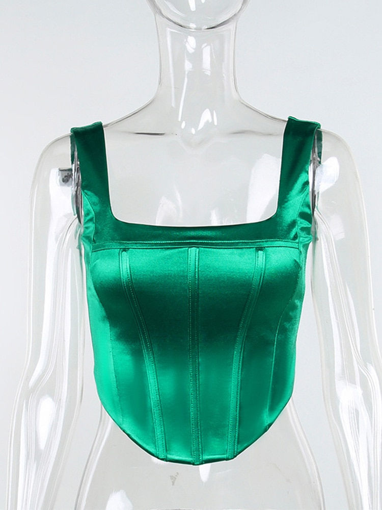 Thumbnail: Sexy Satin Boned Corset Top for Women Summer Sleeveless Cropped Tops Club Party