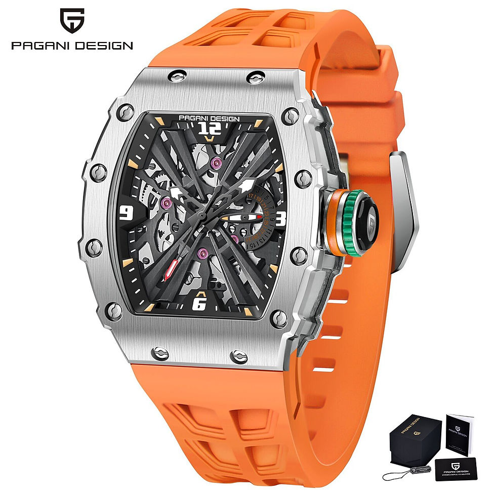 Thumbnail: PAGANI DESIGN Skeleton Quartz Watch For Men Sapphire Glass Tonneau Type VH65 St