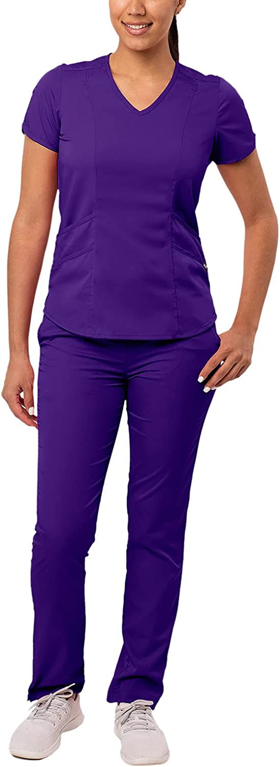 Thumbnail: Adar Pro Core Classic Scrub Set for Women - Tailored V-Neck Scrub Top & Tailore
