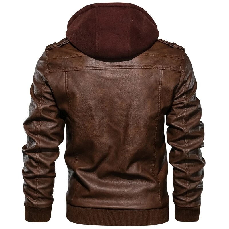 Thumbnail: Men's Autumn Winter Motorcycle Leather Hooded Baseball Jackets Plus Size 3XL