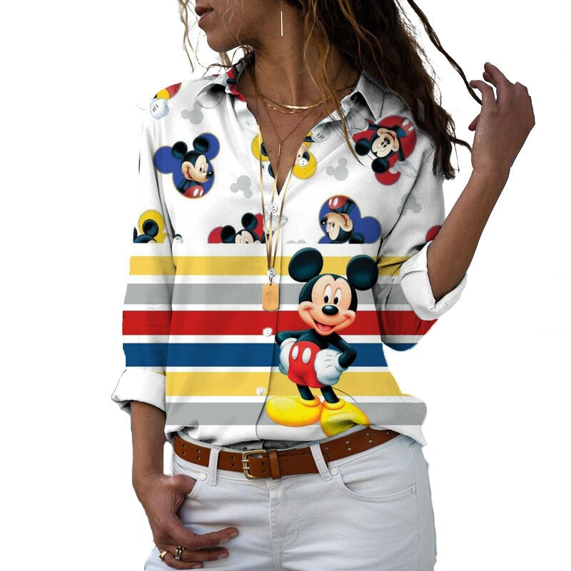 Thumbnail: New Disney Harajuku Slim Fit 3D Printed Women Button Long Sleeve Lapel Mickey M