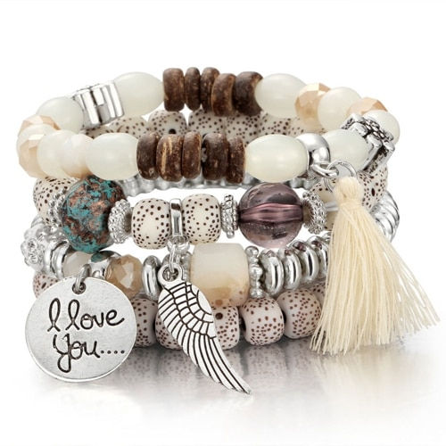 Thumbnail: Boho Multi Layer Beads Bracelets For Men Women New Fashion Wristband Tassel Cry