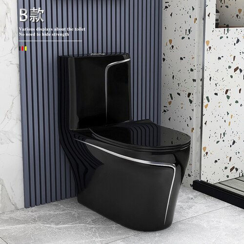 Thumbnail: Black Toilet Ceramic Siphon Sit Toilet Color Personality Pumping Toilet Bowl