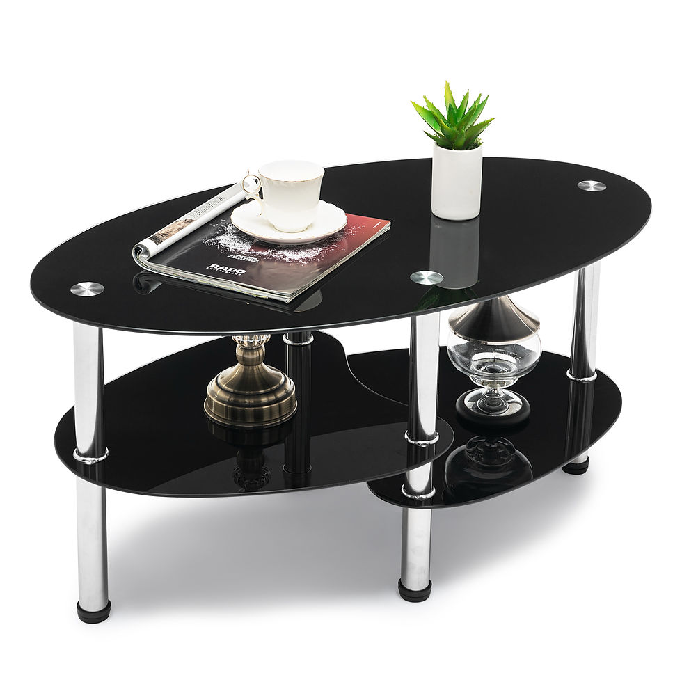 Miniature : COSVALVE Oval Glass Coffee Table Modern Accent Table Black Corner Table Side Ta