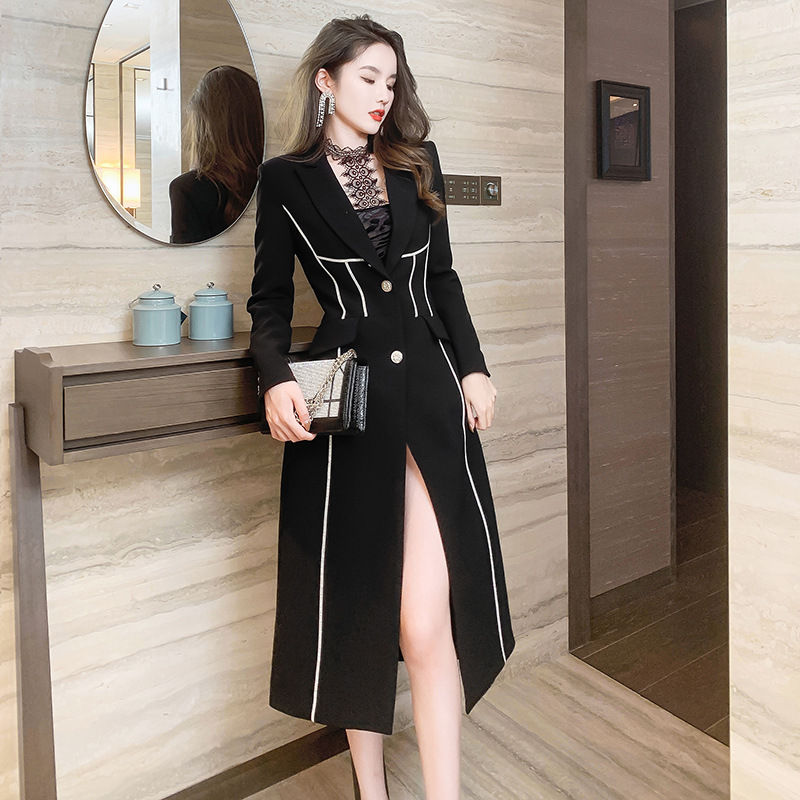 Thumbnail: Winter Outwear Mid Length Black Long Jacket Trench Coats for Ladies Women