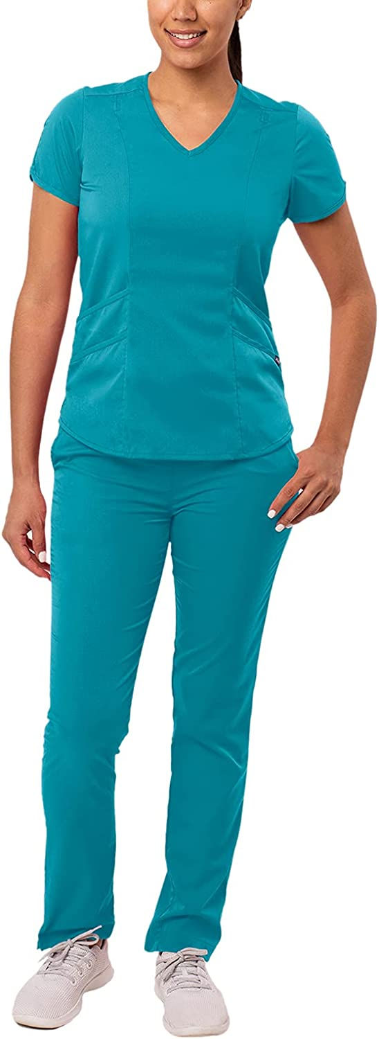 Thumbnail: Adar Pro Core Classic Scrub Set for Women - Tailored V-Neck Scrub Top & Tailore