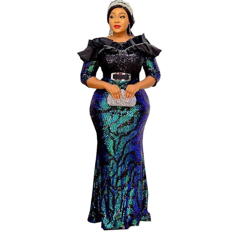 Миниатюра: Plus Size African Party Long Dresses for Women 2023 New Dashiki Ankara Sequin E