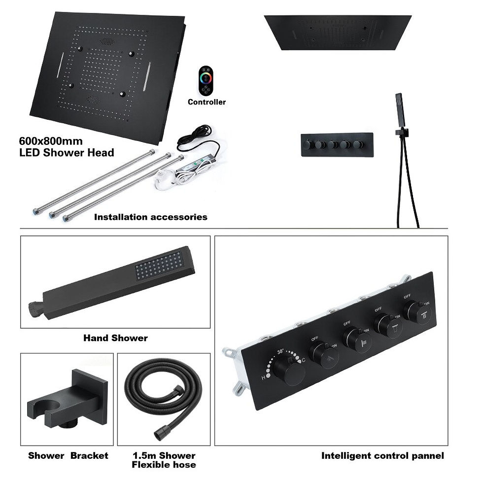 Thumbnail: 600*800mm Music Shower System LED Shower Combo Set Thermostatic Bathroom Shower