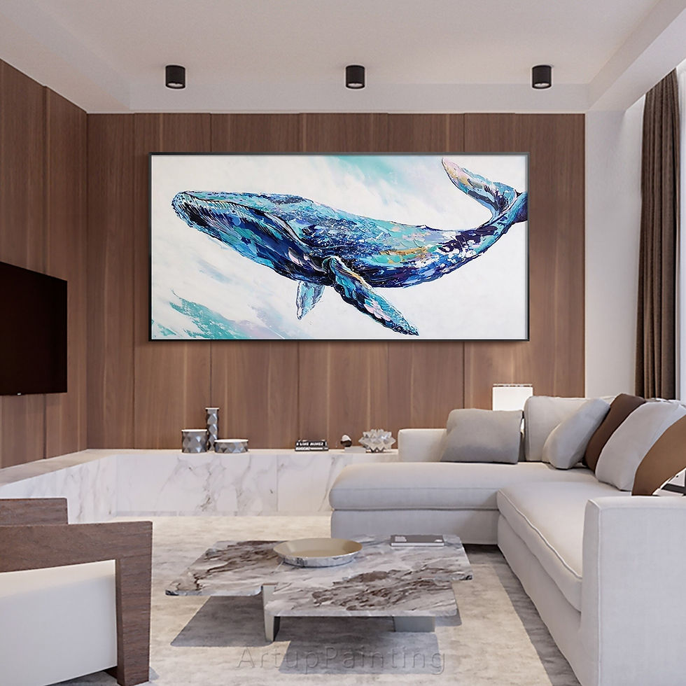 Thumbnail: Colorful Blue Whale Palette Knife Modern Abstract oil painting on canvas Animal